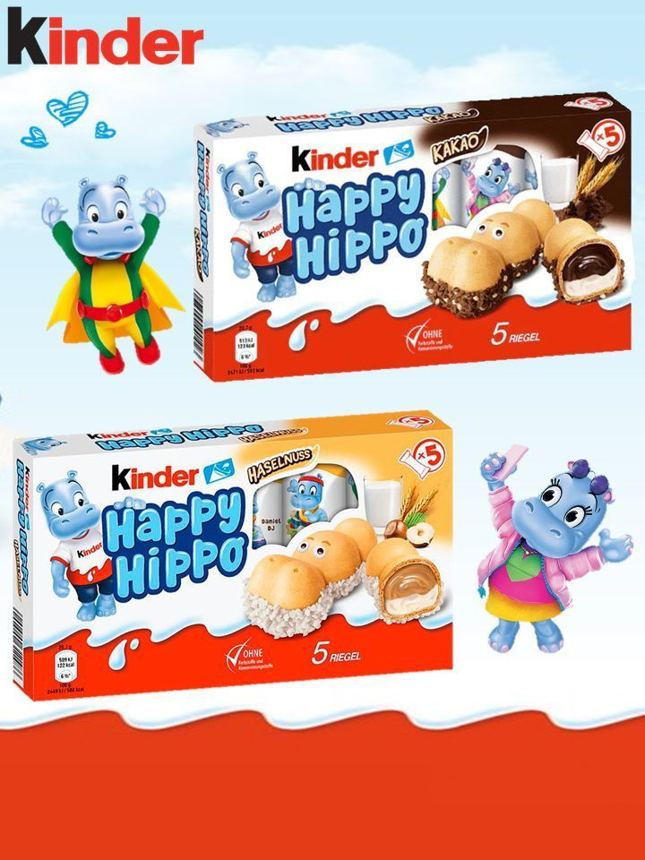 Шоколадно-молочное печенье Kinder Happy Hippo Cacao 2 вкуса (Германия), 2шт. По 104 г  #1