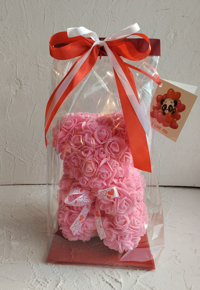 Медведь из роз в подарочной упаковке. Игрушка из цветов, подарок на 14 ...