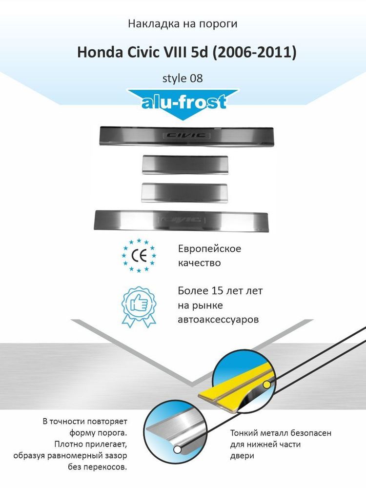 Накладки на пороги для Хонда Цивик 8 / Honda Civic VIII 5d (2006-2011) style 08  #1