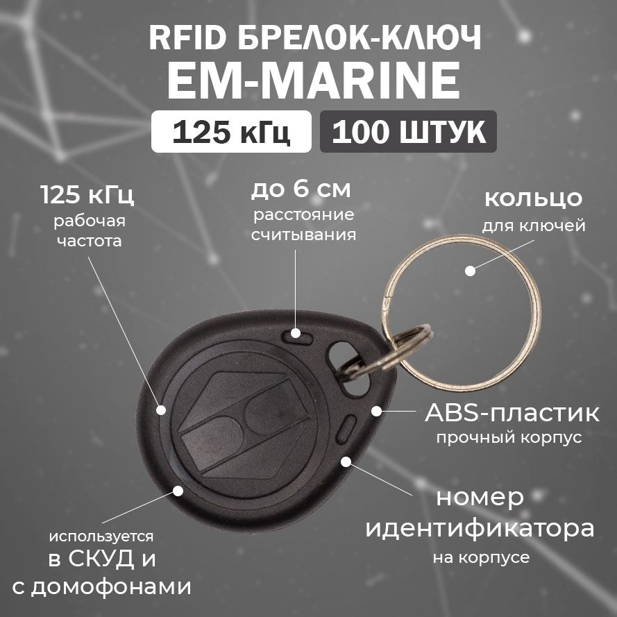 RFID брелок EM-Marine "KEY-EM" ЧЕРНЫЙ (НЕПЕРЕЗАПИСЫВАЕМЫЙ) / Бесконтактный ключ доступа СКУД 125 кГц #1