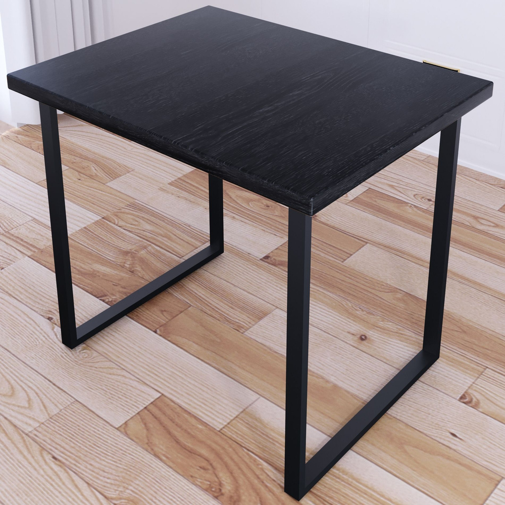 Стол кухонный Loft со столешницей цвета черного оникса из массива сосны 40 мм и черными металлическими #1