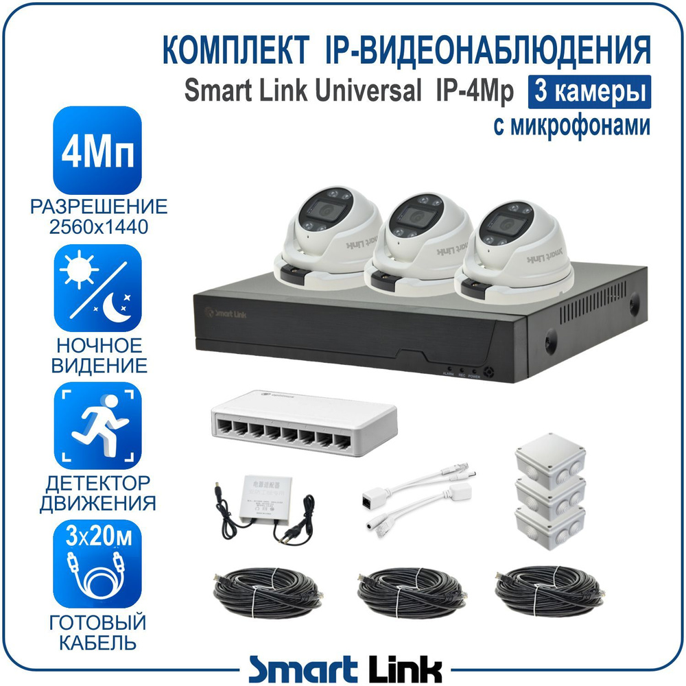 Система видеонаблюдения Smart Link SL-IP4MXMA 2560×1440 2K - купить по  низким ценам в интернет-магазине OZON (1294113063)