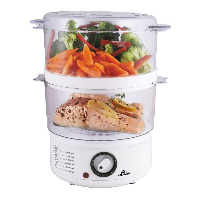 Пароварка электрическая ДОБРЫНЯ DO-3203 600Вт, 2 яруса, 5л, белый ...