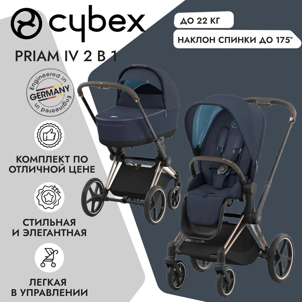 Cybex Priam IV 2 в 1 2024 шасси Rosegold/Nautical Blue детская коляска Cybex Platinum  #1