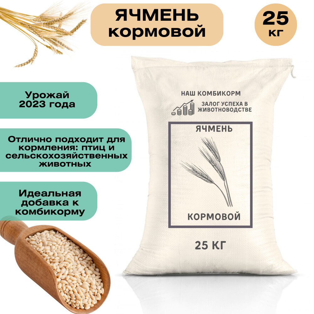 Ячмень кормовой 25 кг. Незаменимый продукт для кормления крупного рогатого скота, свиней, овец, домашней #1