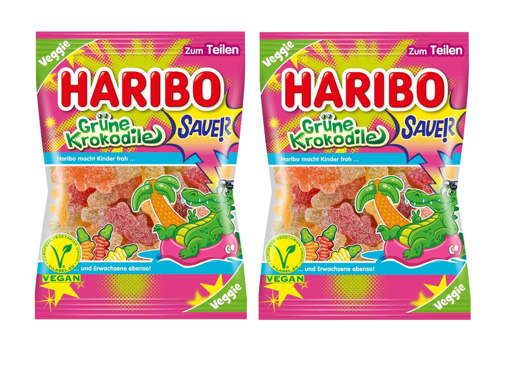 Мармелад жевательный Haribo Grune Krokodile / Харибо Зелёные Крокодилы, 2 шт по 175 гр. (Германия)  #1