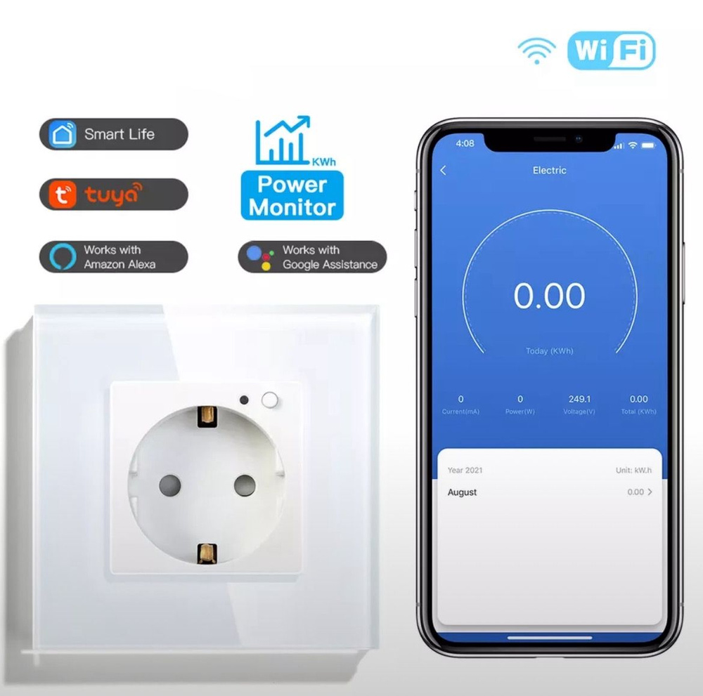 Умная розетка Wi-Fi мониторингом расхода электроэнергии с голосовым  управление Яндекс станцией Алисой Марусей