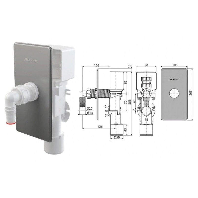 Сифон для стиральной машины под штукатурку нерж. APS3 ALCAPLAST ...