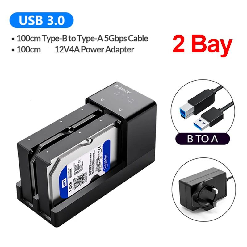 Док-станция для жестких дисков ORICO с 2 отсеками SATA и USB 3.0 с ...