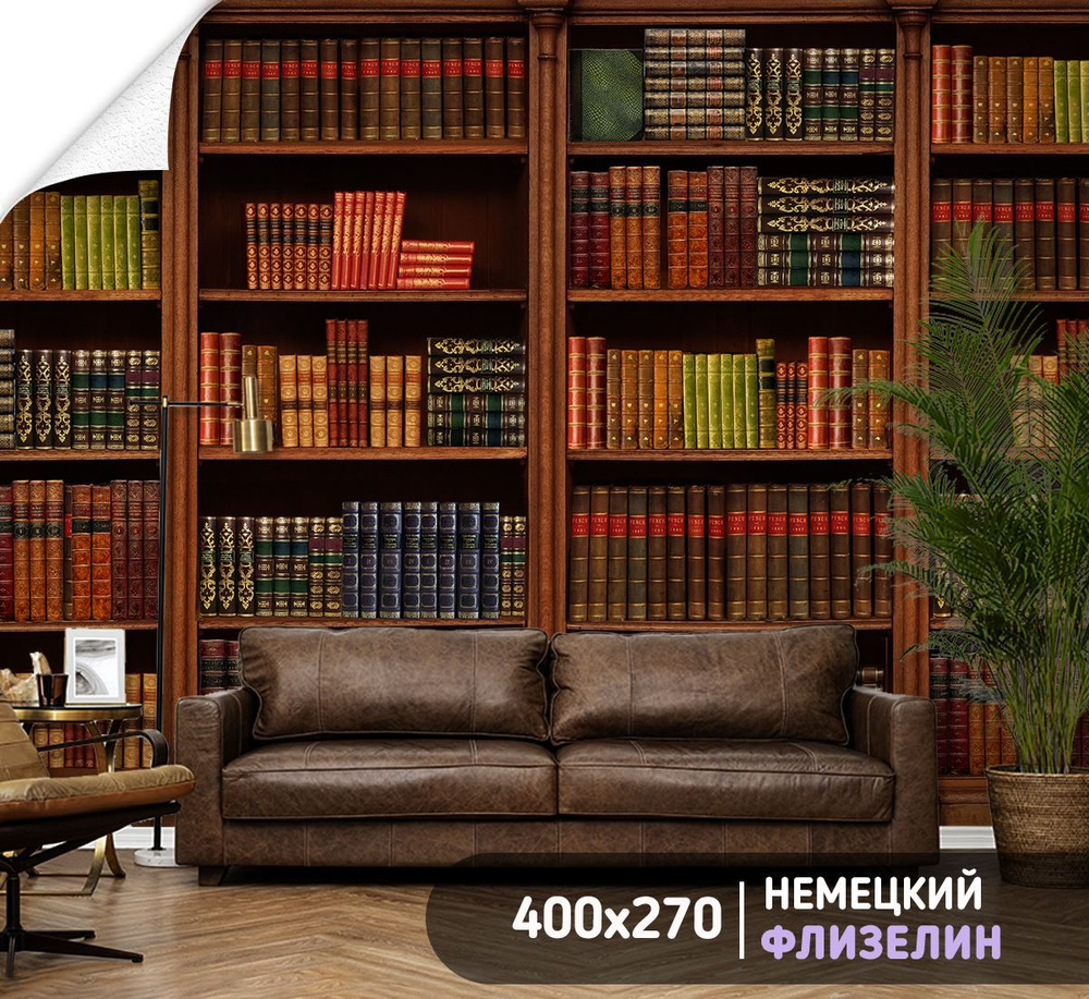 Фотообои книжные полки 400х270 см моющиеся