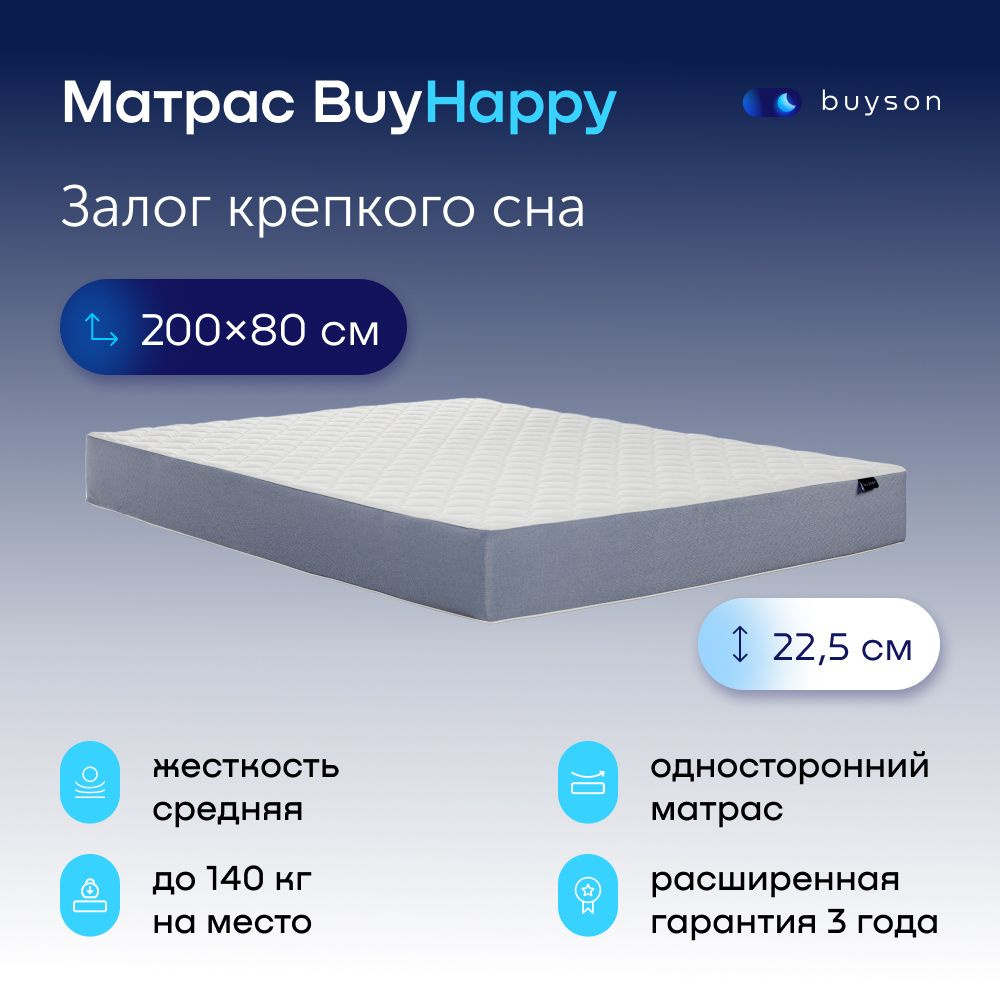 Матрас buyson Матрас_BuyHappy_белый_белый, Независимые пружины, 80 - купить  по выгодной цене в интернет-магазине OZON (719114365)