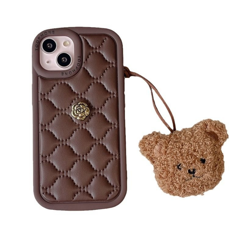 Чехол для смартфона, плюшевый кулон с медведем, коричневая мягкая ...