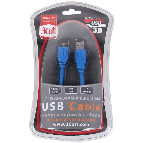 3CottКабель для подключения периферийных устройств 1.8синий 3C-USB3 ...
