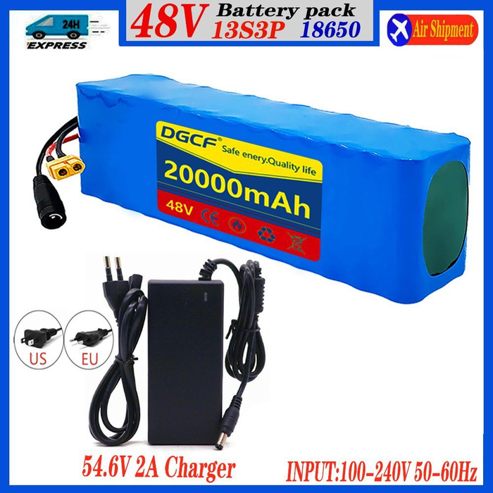 Batteria Al Litio 48V 20Ah (20000mAh) 13S3P Con BMS E Spina Per Caricatore - Alta Capacità