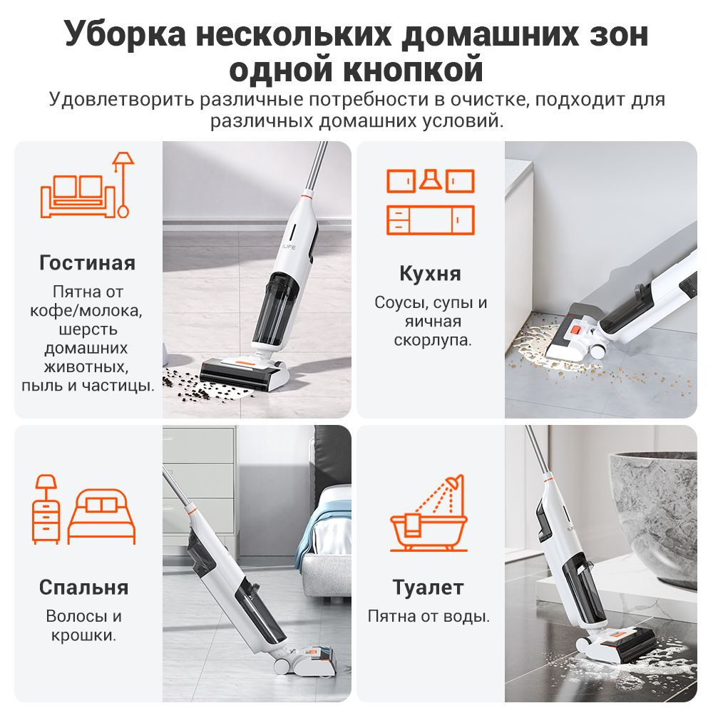 Моющий пылесос вертикальный беспроводной с самоочисткой ILIFE W90 для ...