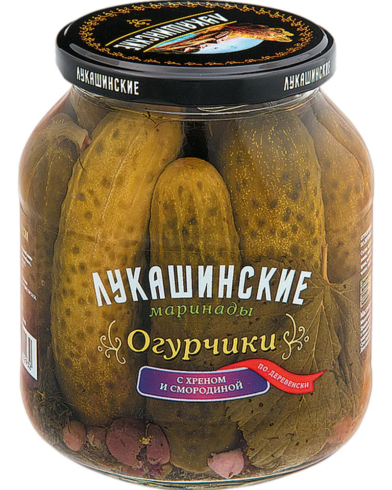 Огурчики "Лукашинские" маринованные по-деревенски с хреном. и смородиной 670гр., 670 г, фото 2