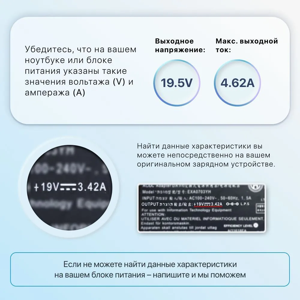 Блок питания Dell 90W (19.5V 4.62A) / LA90PM111 / DA90PM111 / XPS L322x / Inspiron 3147 (штекер 4.5x3.0мм), 4.5x3.0 мм, 90 Вт, фото 4
