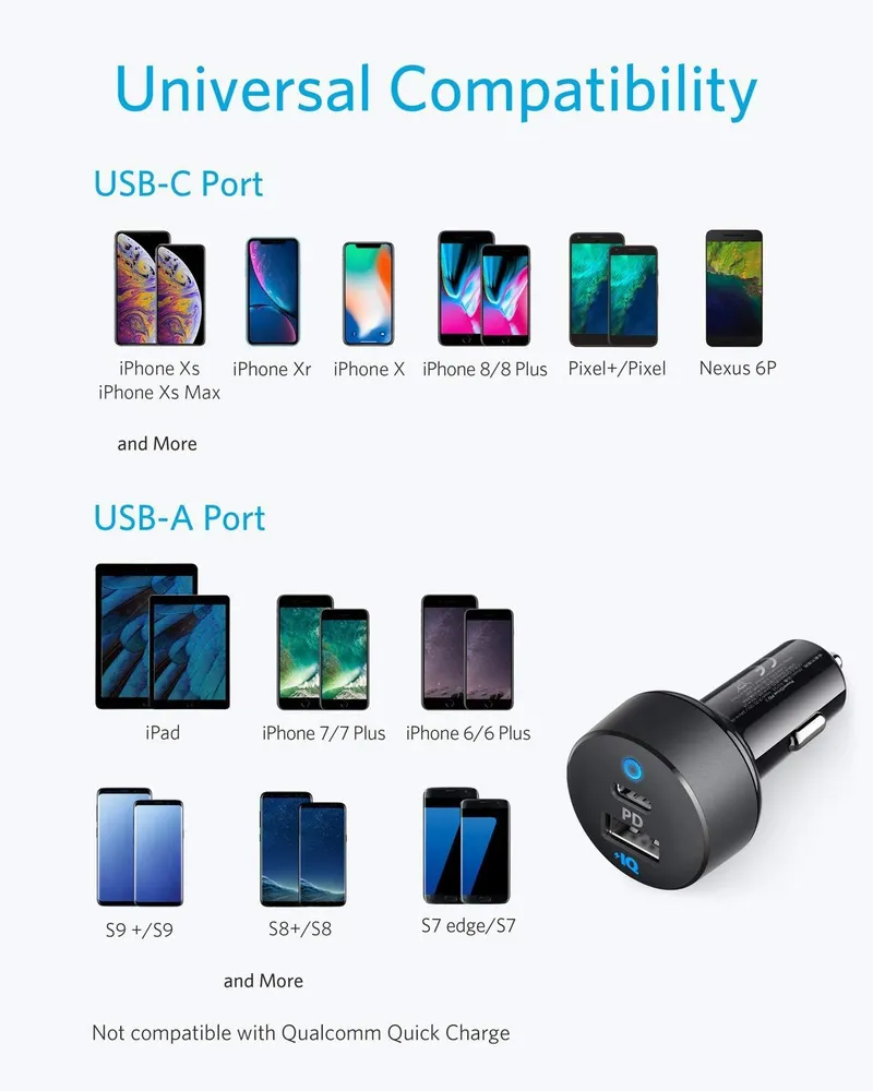 Автомобильное зарядное устройство Anker 35W PowerDrive ll USB C PD для iPhone Samsung  #5