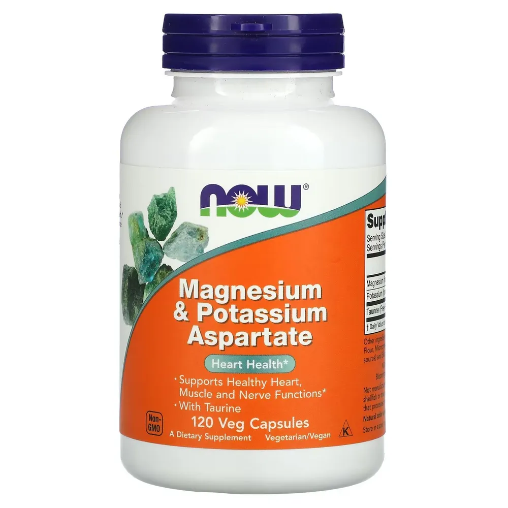 Магний калий аспартат NOW Foods Magnesium and Potassium Aspartate 120 растительных капсул, вариант