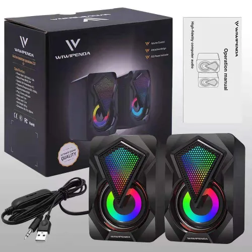 колонки для компьютера,RGB-подсветка, проводной USB, мини, черный
