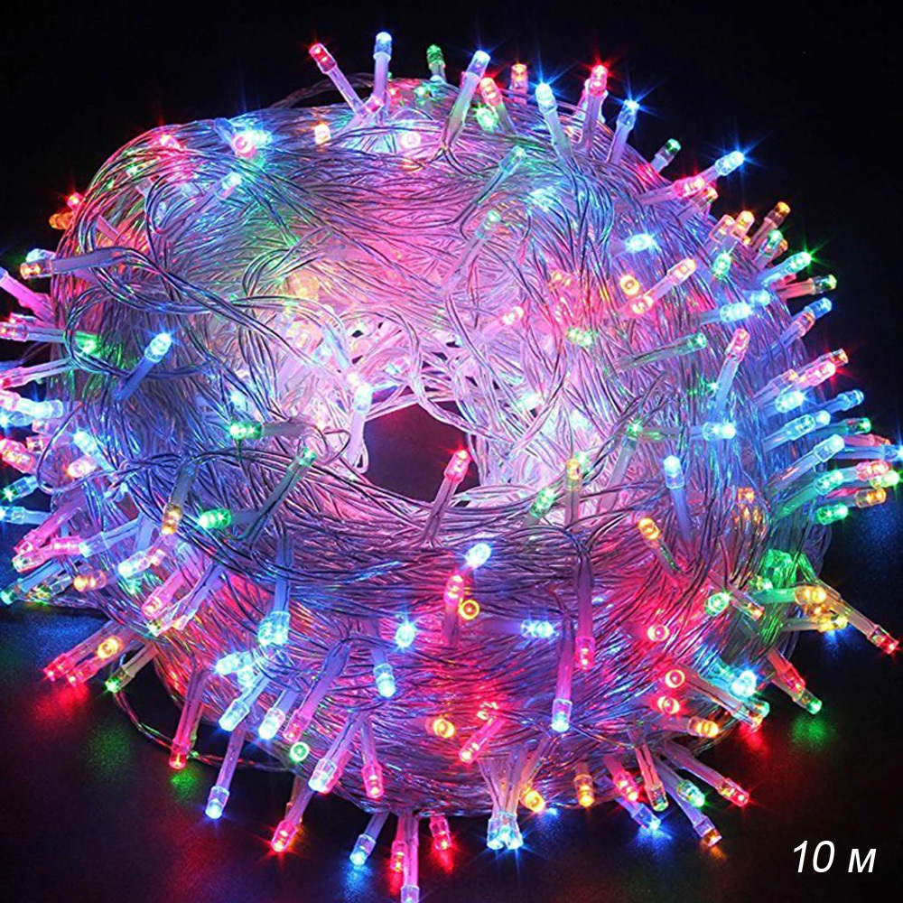 Гирлянда светодиодная. Шнур 10 м, 100 LED, 8 режимов, разноцветная. Гирлянда светодиодная. Шнур 10 м, 100 LED, 8 режимов, разноцветная.