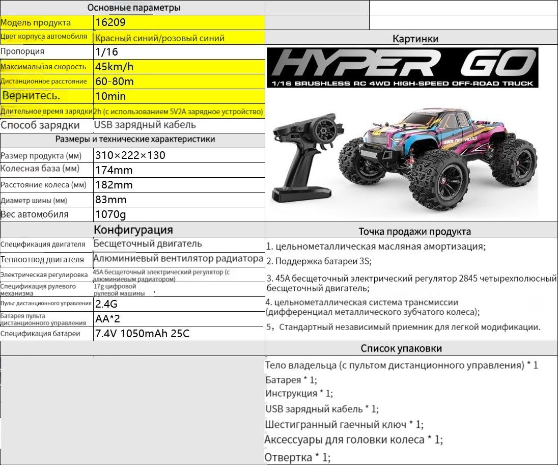 MJX-16209 RC Jeep 4WD LED 1:16 2.4G , максимальная скорость 68 км / ч,  Версия с двумя батареями(2s,3s) - купить с доставкой по выгодным ценам в  интернет-магазине OZON (1050919447)