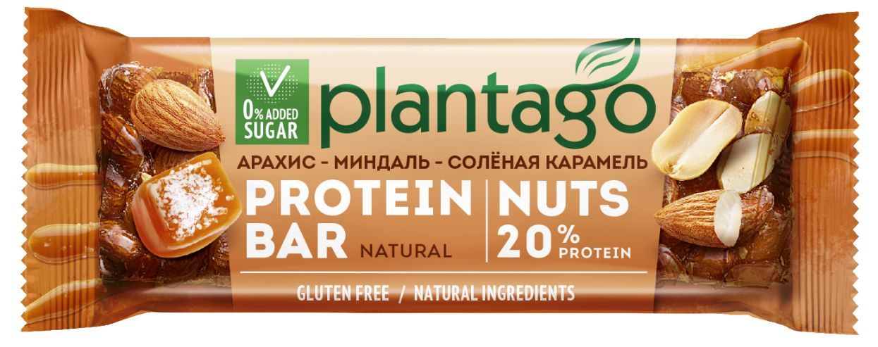 Протеиновые батончики Plantago NUTS с орехами (20% белка) Арахис ...