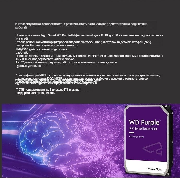 8 ТБ Внутренний жесткий диск Western Digital PURPLE/WD (WD82EJRX ...