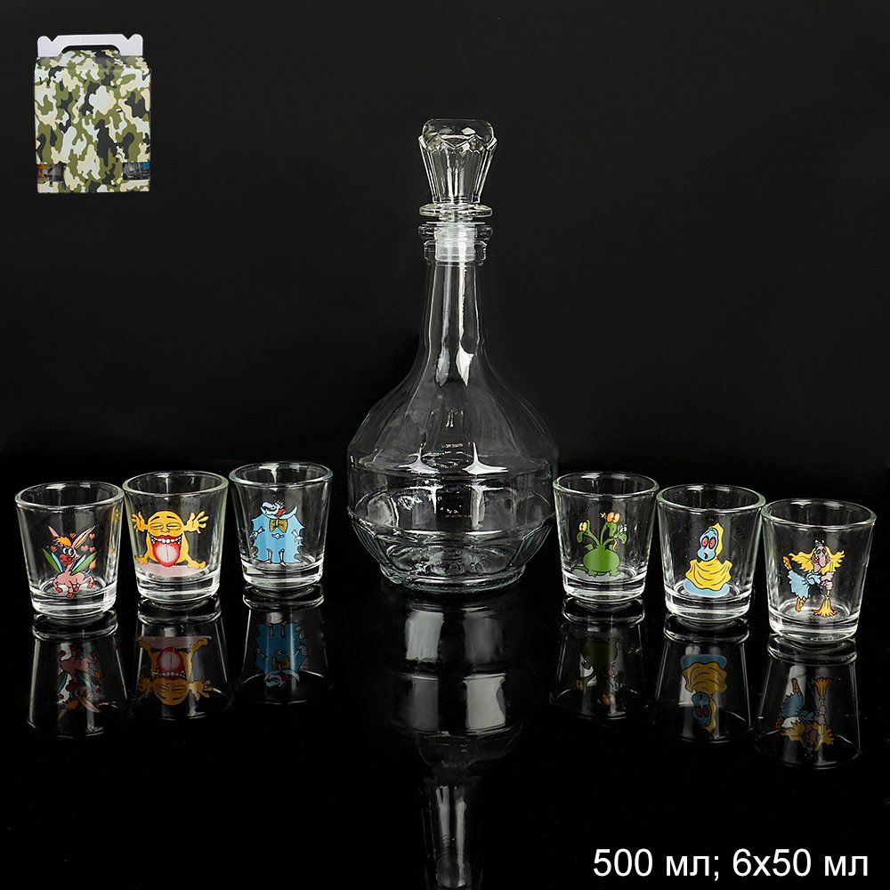 Набор подарочный 7 предметов: штоф/графин 500 мл и 6 стопок Набор подарочный 7 предметов: штоф/графин 500 мл и 6 стопок