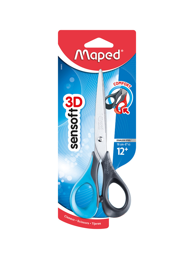 Ножницы Maped SENSOFT 16 см с гибкими двухцветными ручками, симметричные, цвет голубой, блистер #1