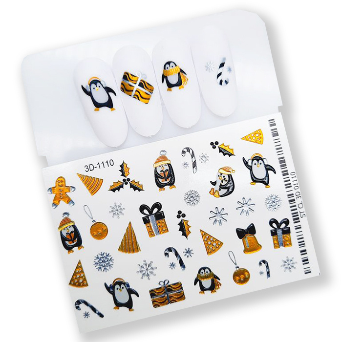 Anna Tkacheva, 3D Crystal водные наклейки для ногтей Снежинки Пингвины Новый год, CL-1110  #1