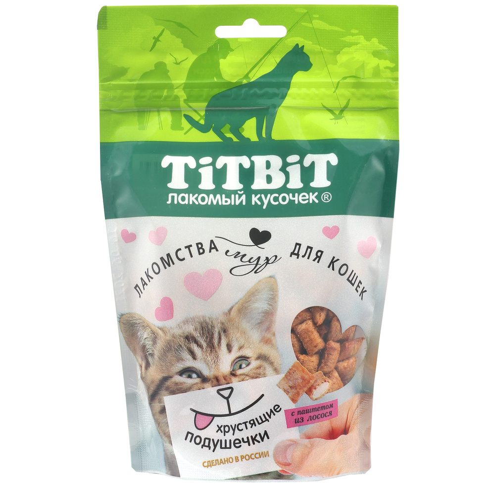 Лакомство для кошек TiTBiT Хрустящие подушечки с паштетом из лосося 100 г  #1