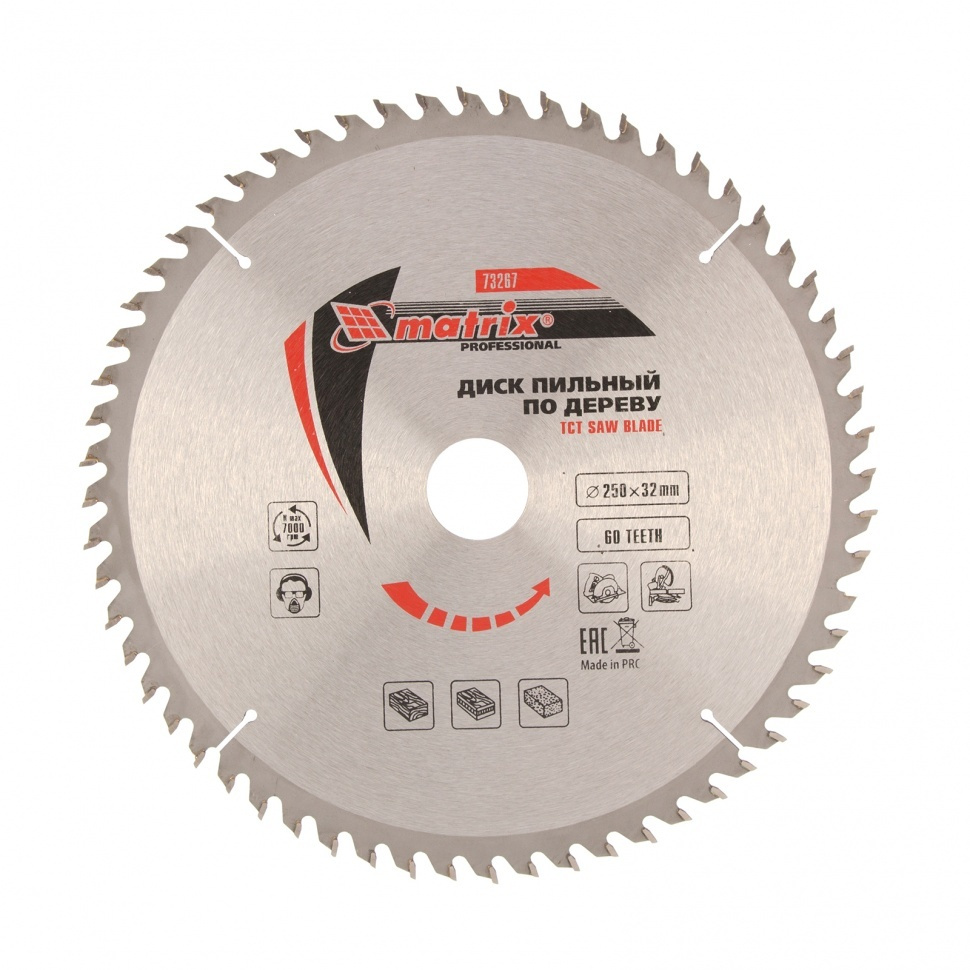 Пильный диск по дереву, 250 х 32 мм, 60 зубьев Matrix Professional ...