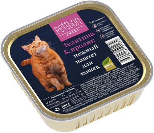 Petibon Smart Паштет для кошек с телятиной и кроликом 100г - купить с ...