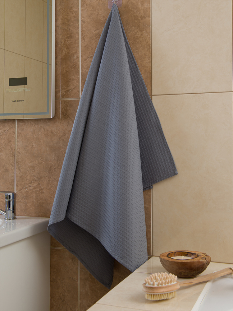 MASO home Полотенце банное Для дома и семьи, Вафельное полотно, Хлопок, 80x150 см, серый, 1 шт.  #1