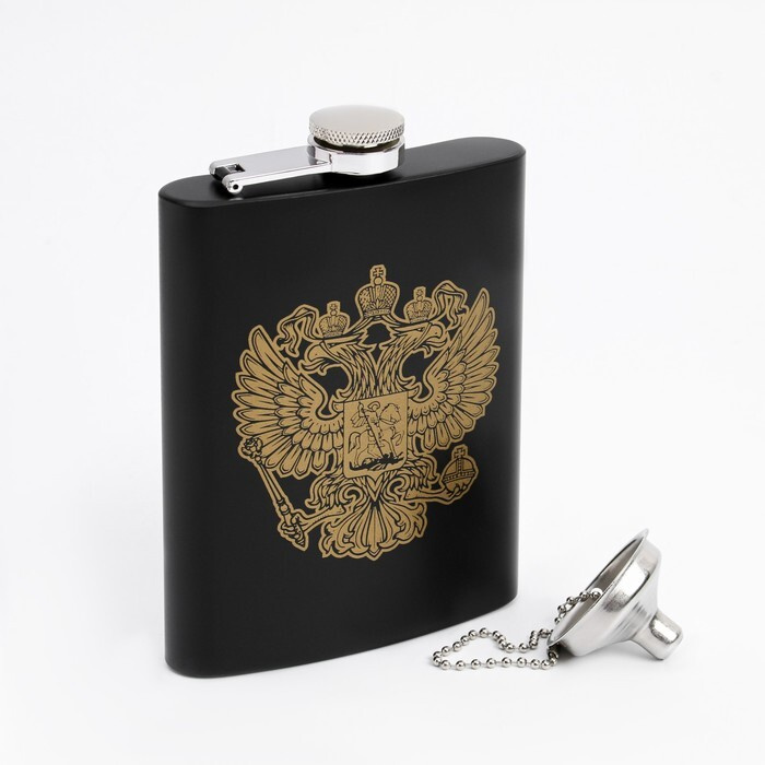 Фляжка из нержавеющей стали "Герб" 240 мл, воронка в комплекте, фляга ...