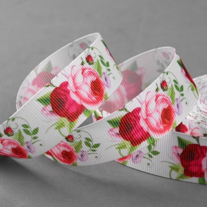 Лента репсовая Пионы, 25 мм, 18 , разноцветная - купить с доставкой по ...