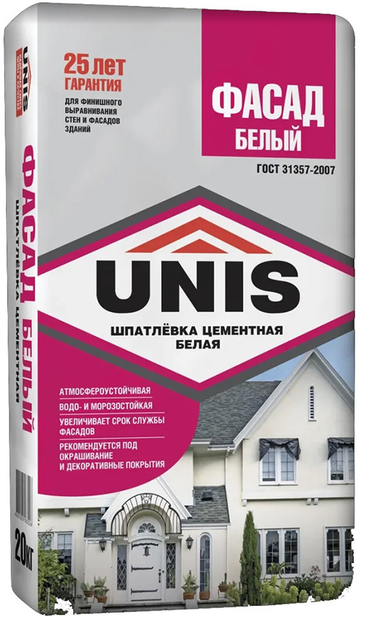 ЮНИС Фасад Белый шпатлевка цементная (20кг) / UNIS Фасад Белый шпатлевка цементная фасадная (20кг)  #1