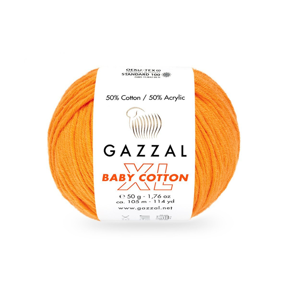 Пряжа Gazzal Baby Cotton xl 1 шт цвет 3416 апельсин, 105м/50г, 50% хлопок, 50% полиакрил /Газзал Беби #1