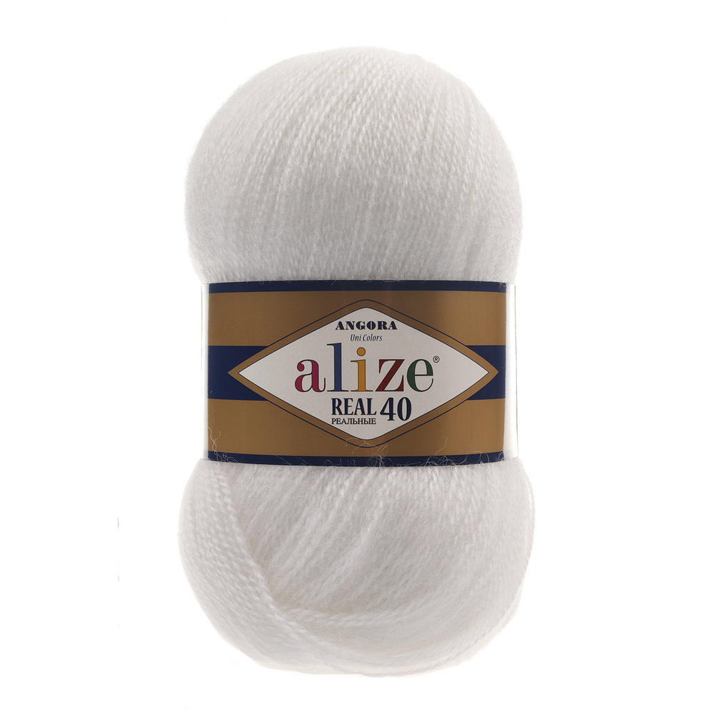 Пряжа ALIZE Angora real 40, АЛИЗЕ Ангора реал 40, белый (55), 1 ...