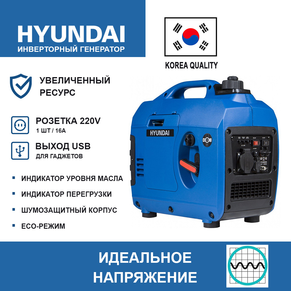 Генератор инверторный Hyundai HHY 1050Si (1.0 - 1.2 кВт, 220В, USB, бак  2.5л) - купить по низкой цене в интернет-магазине OZON (1415842559)