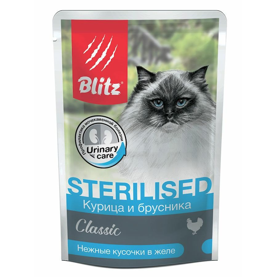 Корм влажный Blitz Classic Sterilised Cat для стерилизованных кошек (курица и брусника) полнорационный, #1