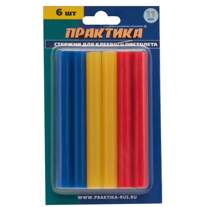 Стержень (клей) для клеевого пистолета ПРАКТИКА 3 цвета, 6 штук ...
