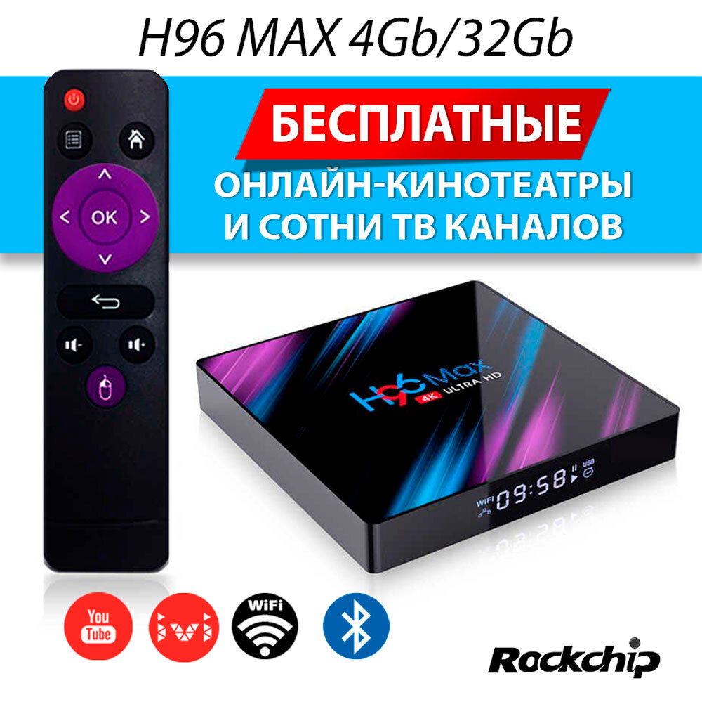 Медиаплеер H96 H96MAXRK3318, 3.5 мм, USB 3.0, USB 2.0, разноцветный,  Android купить по низкой цене с доставкой в интернет-магазине OZON  (246205012)