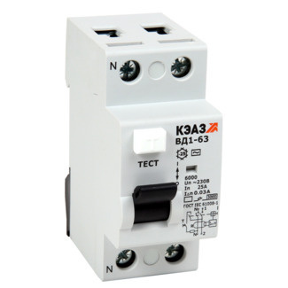 Выключатель дифференциального тока УЗО 2п 25А 30мА тип AC ВД1-63 2225 УХЛ4 код 221903 КЭАЗ 1 шт.  #1
