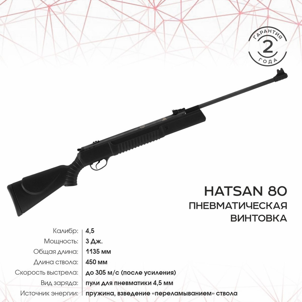 Пневматическая винтовка Hatsan Винтовка пневм. Hatsan 80 (переломка,  пластик), кал.4,5 мм, 3 Дж., калибр 4,5, до 3 Дж - купить по доступным  ценам в интернет-магазине OZON (763970504)