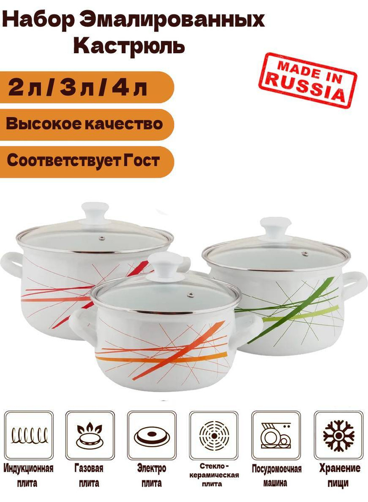 Набор Эмалированных Кастрюль (2л, 3л, 4л) График-1- Экстра - купить с ...