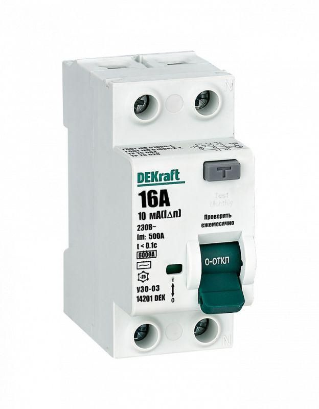 Выключатель дифференциального тока (УЗО) 2п 16А 10мА тип AC 6кА УЗО-03 DEKraft 14201DEK  #1