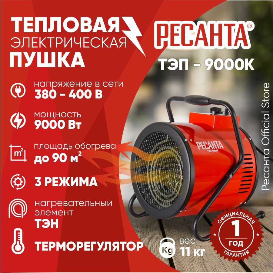 Тепловая электрическая пушка ТЭП-9000К (круглая) Ресанта / 9000 Вт, от 380В  #1