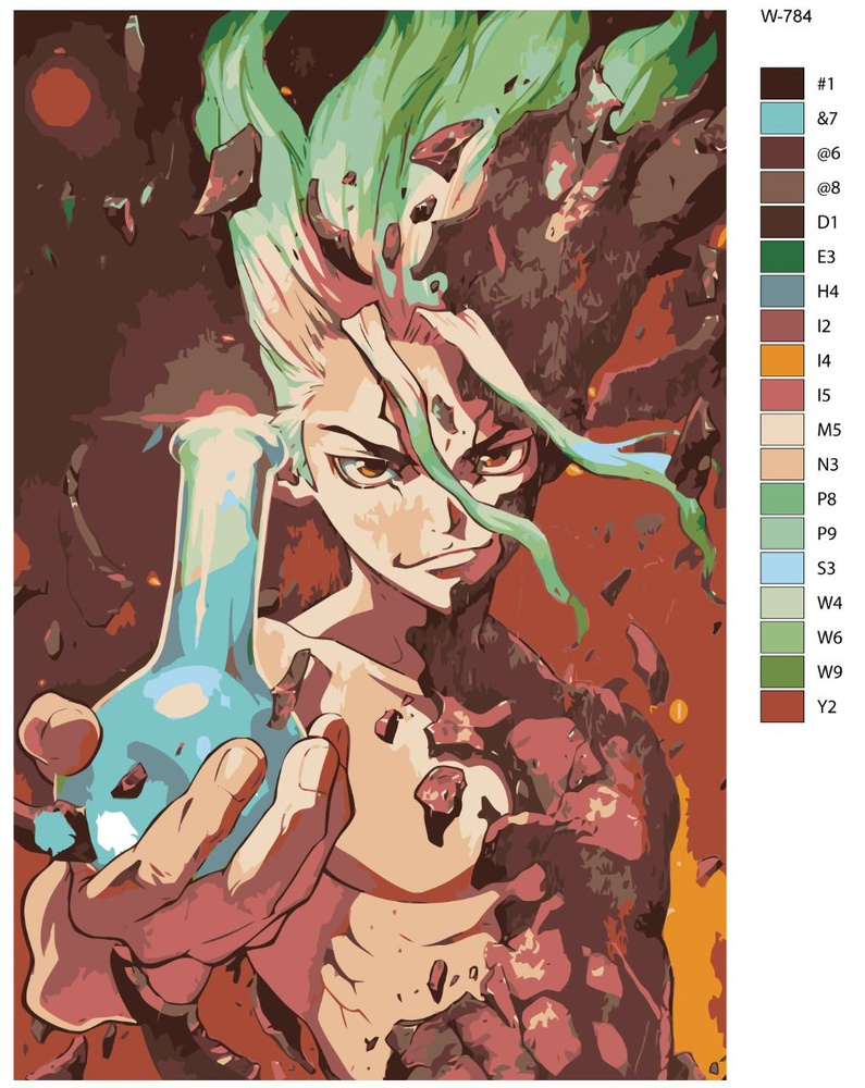 Картина по номерам W-784 "Аниме доктор Стоун. Сенку Ишигами" 50х70  #1